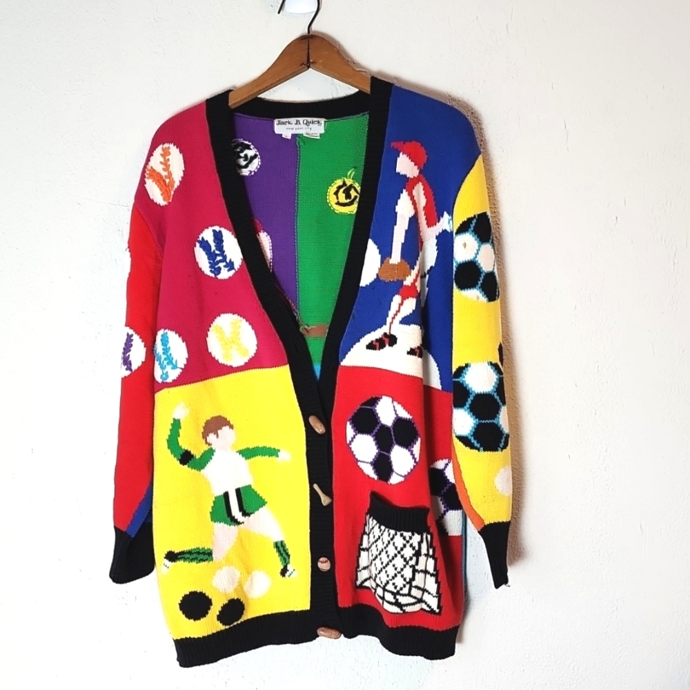Jack B Quick Vintage sports sweater cardigan, sz L